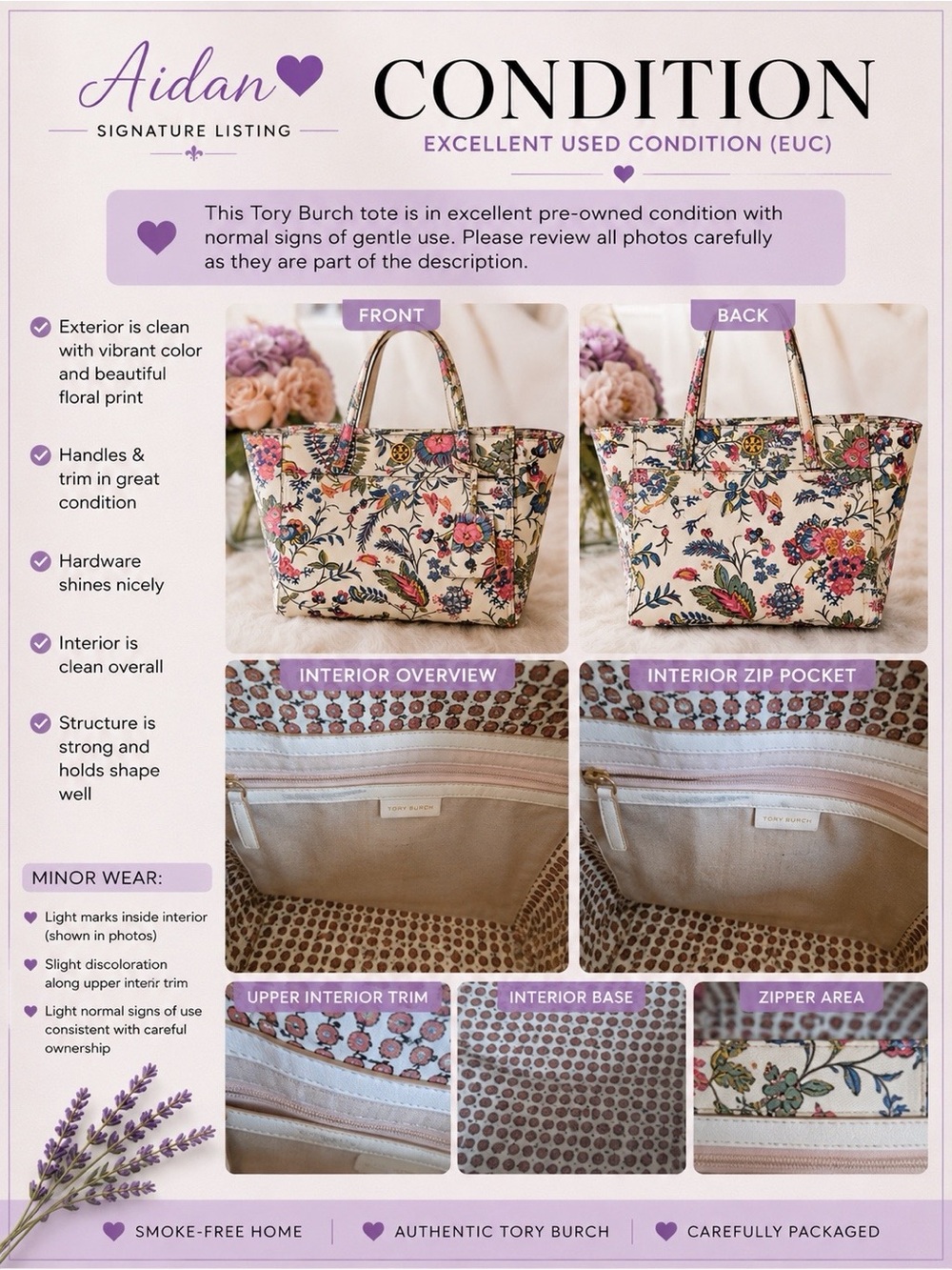 Tory Burch Parker Small Floral Tote Bag Cream Multicolor Leather EUC *Rare Print - Picture 3 of 9
